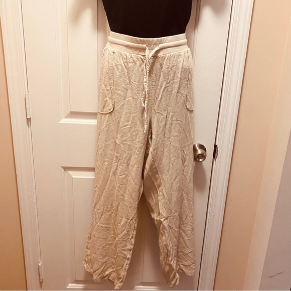 Marissa Olivia Linen Blend Women’s Cropped Casual Pants Cream NWOT Wide Leg XL - Picture 1 of 8